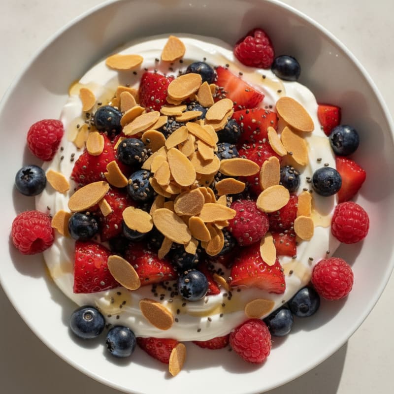 Greek Yogurt Protein Parfait with Mixed Berries and Almonds