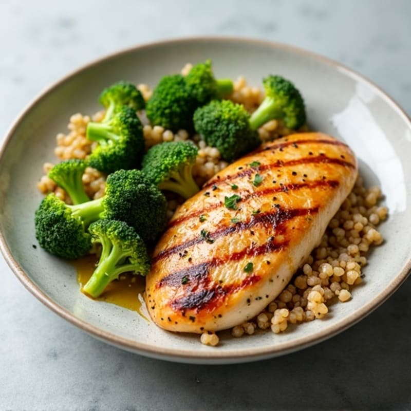 Grilled Chicken Breast with Quinoa and Roasted Broccoli