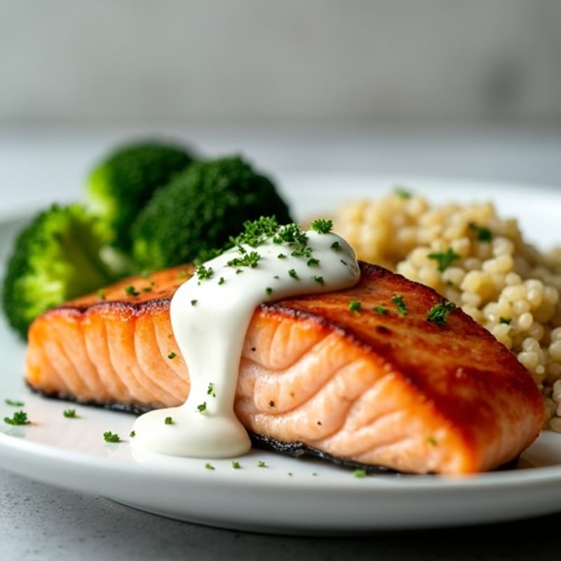 Seared Salmon with Steamed Broccoli and Quinoa