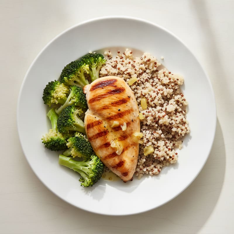 Grilled Chicken Breast with Quinoa and Steamed Broccoli