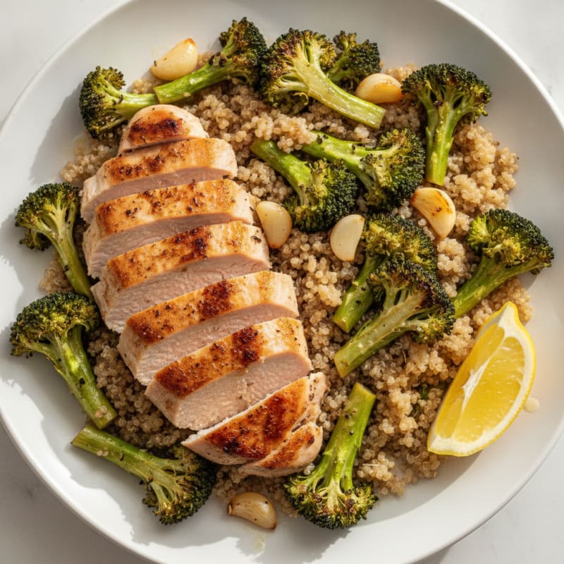 Seared Turkey Breast with Roasted Broccoli and Quinoa