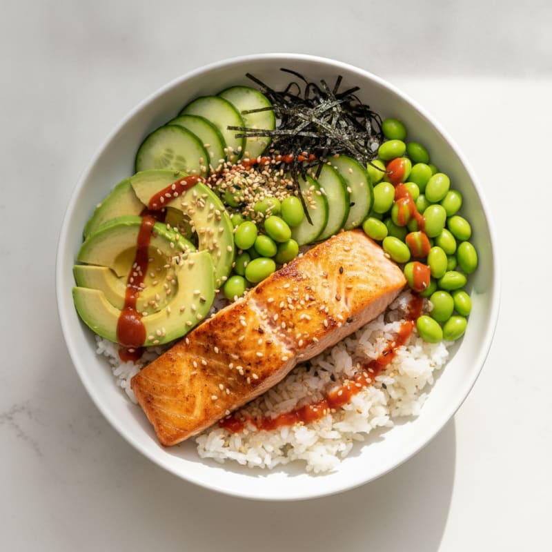 Salmon Sushi Rice Bowl with Avocado