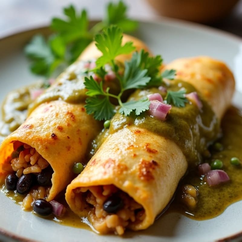 Salsa Verde Chicken Enchiladas with Black Beans