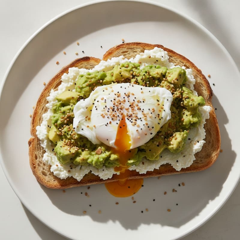 Sourdough Avocado Toast with Cottage Cheese and Poached Egg