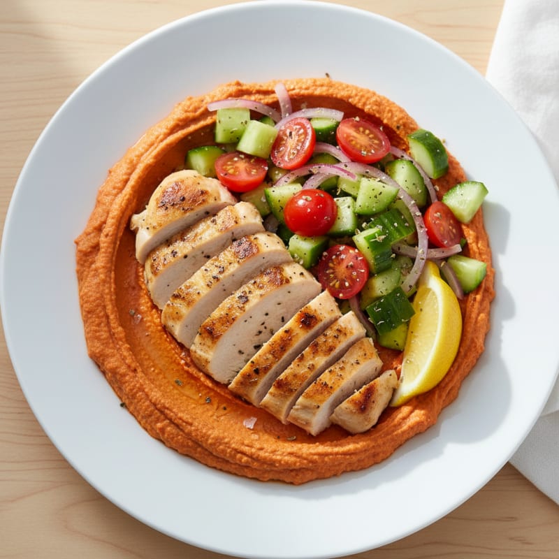 Roasted Red Pepper Hummus Chicken Bowl