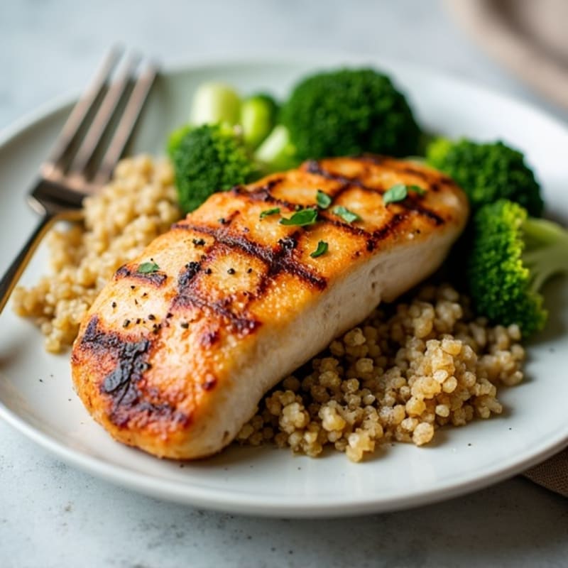 Grilled Chicken Breast with Quinoa and Steamed Broccoli