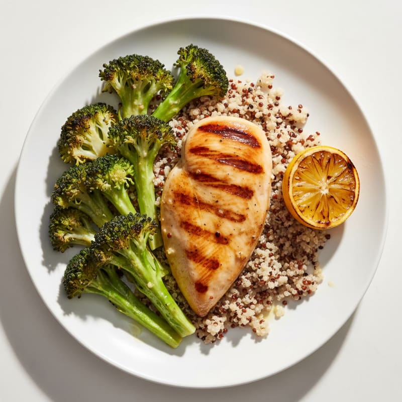 Grilled Chicken Breast with Roasted Broccoli and Quinoa