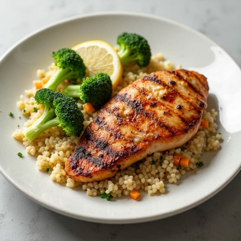 Grilled Chicken Breast with Quinoa and Crunchy Broccoli Slaw