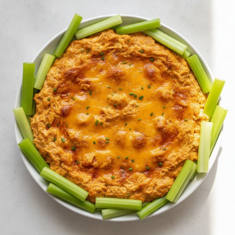 Clean Buffalo Chicken Dip with Crisp Celery