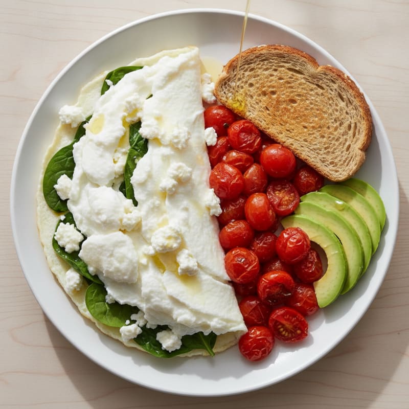 Egg White Spinach Omelet with Cottage Cheese and Cherry Tomatoes