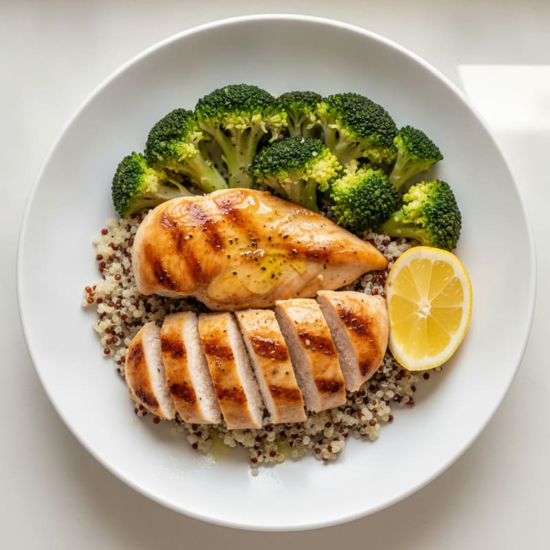 Grilled Chicken Breast with Quinoa and Steamed Broccoli