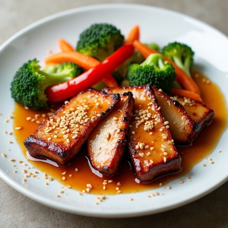 Crispy Asian-Glazed Pork Belly with Sesame Vegetables