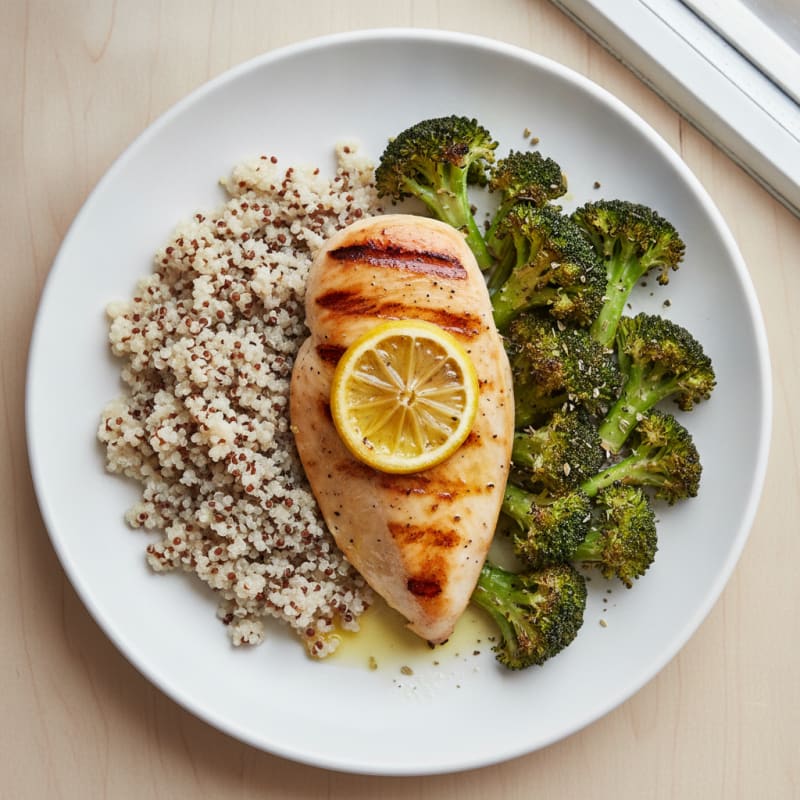 Grilled Chicken Breast with Quinoa and Roasted Broccoli