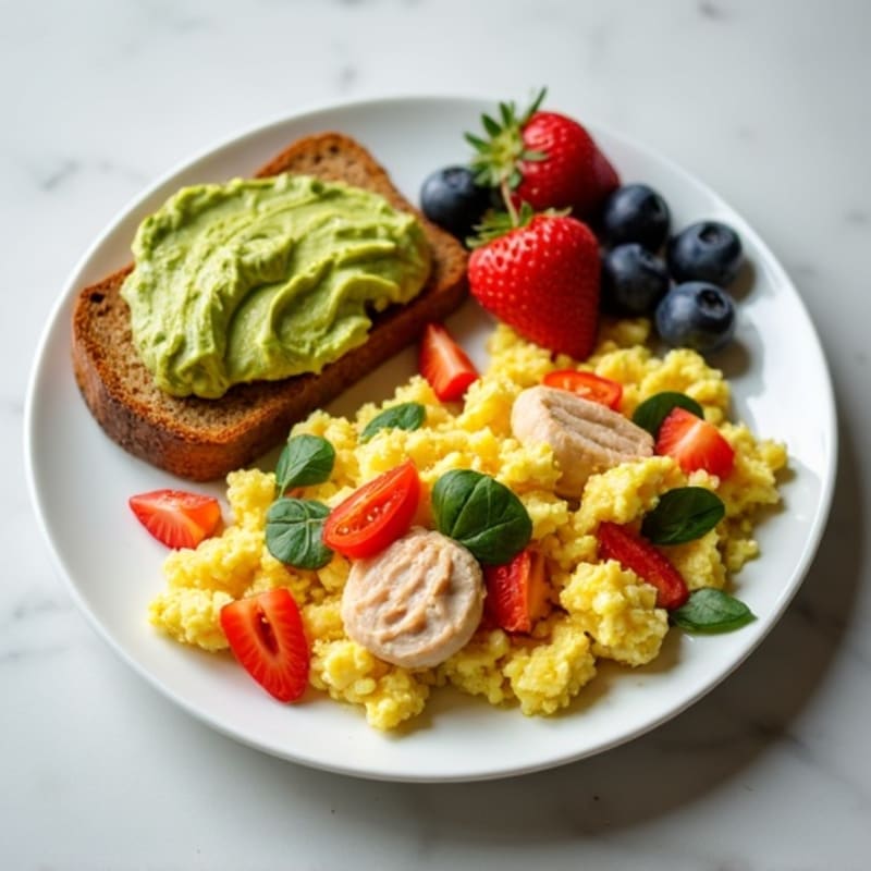 Egg White and Turkey Veggie Scramble with Fresh Berries