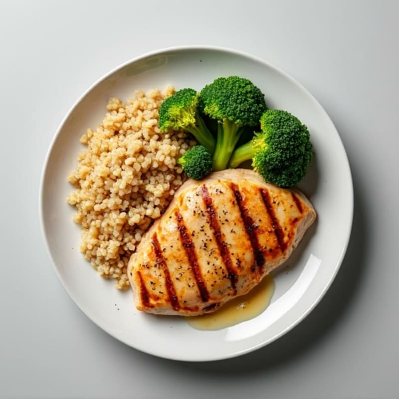 Grilled Chicken Breast with Roasted Broccoli and Quinoa