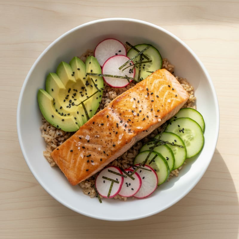 Salmon Sushi Rice Bowl with Avocado