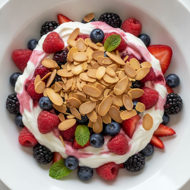 Greek Yogurt Protein Parfait with Mixed Berries and Almonds