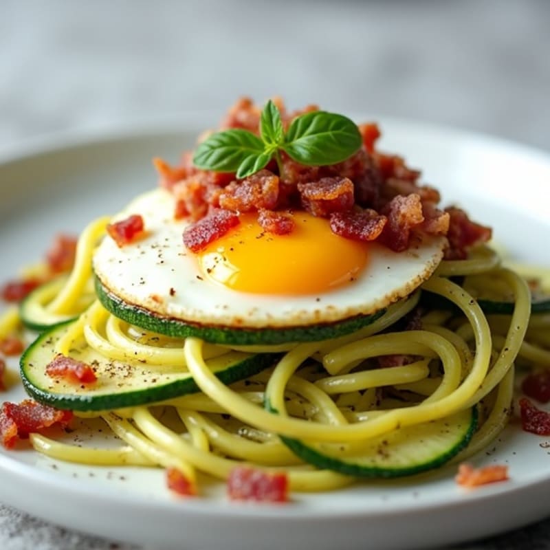 Creamy Turkey Bacon Zucchini Noodle Carbonara