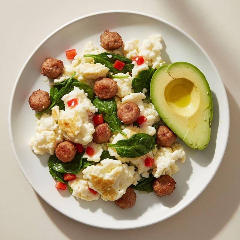 Egg White Scramble with Turkey Sausage and Spinach