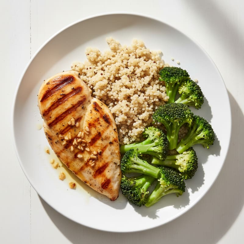 Grilled Chicken Breast with Quinoa and Steamed Broccoli