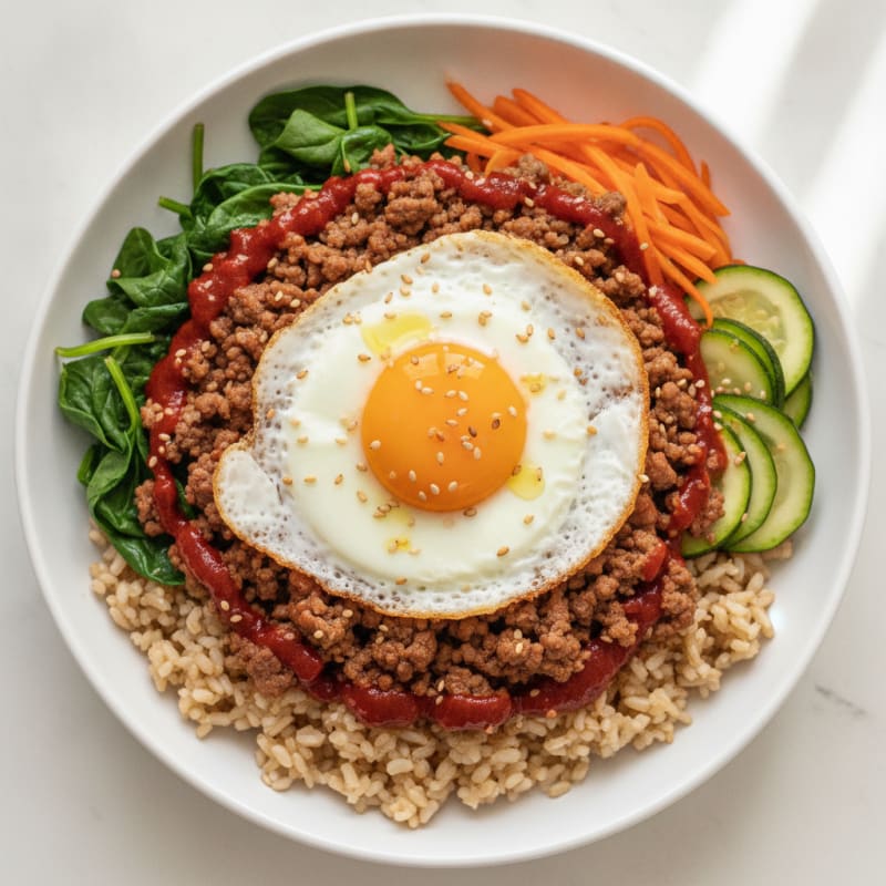 Bibimbap with Gochujang Beef and Mixed Vegetables