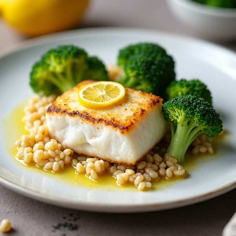 Seared Cod with Steamed Broccoli and Lemon Zest