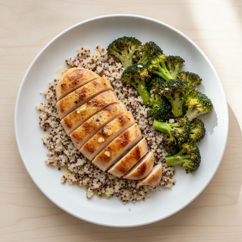 Grilled Chicken Breast with Quinoa and Roasted Broccoli