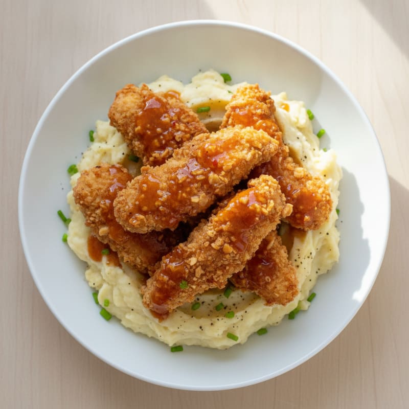 Hot Honey Chicken Tenders with Garlic Mashed Potatoes