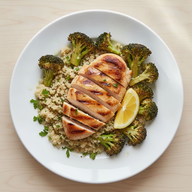 Grilled Chicken Breast with Quinoa and Roasted Broccoli