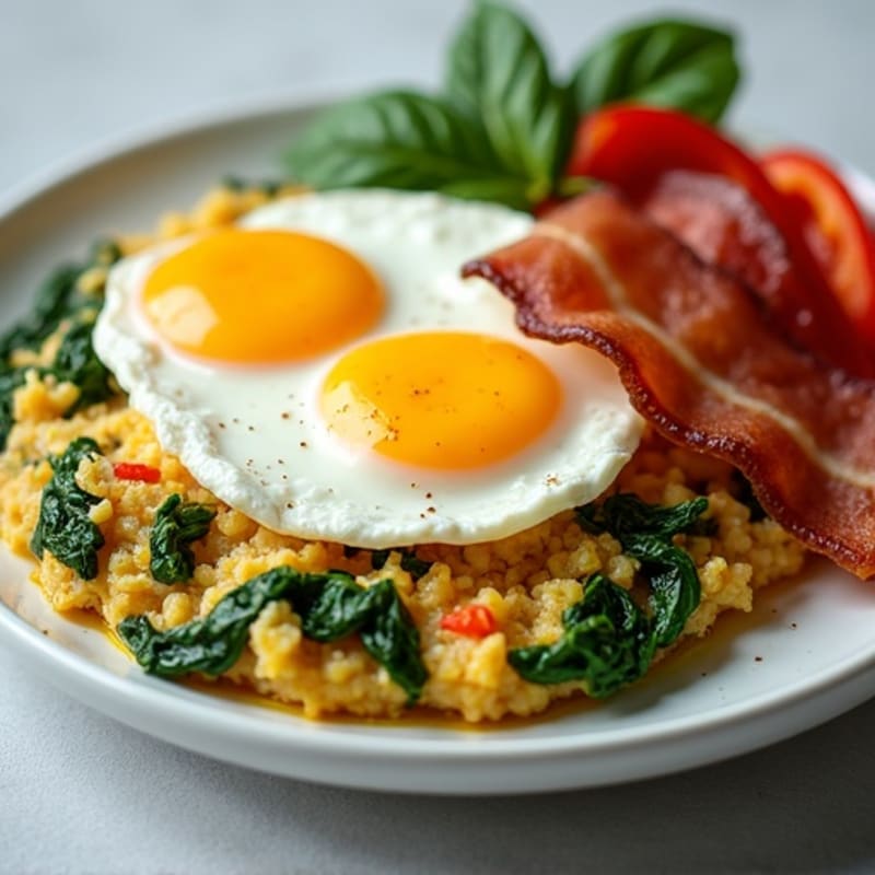 Cottage Cheese Egg Scramble with Spinach and Turkey Bacon
