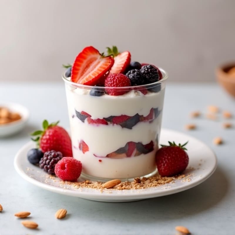 Greek Yogurt Protein Parfait with Mixed Berries and Almonds