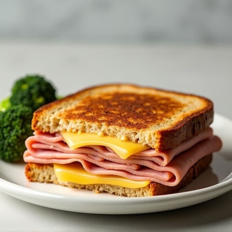 Baked Ham and Swiss Melt with Roasted Broccoli