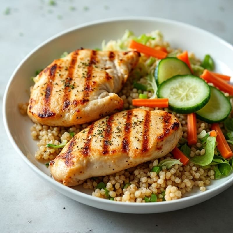 Grilled Chicken Breast with Crunchy Vegetable Slaw and Quinoa