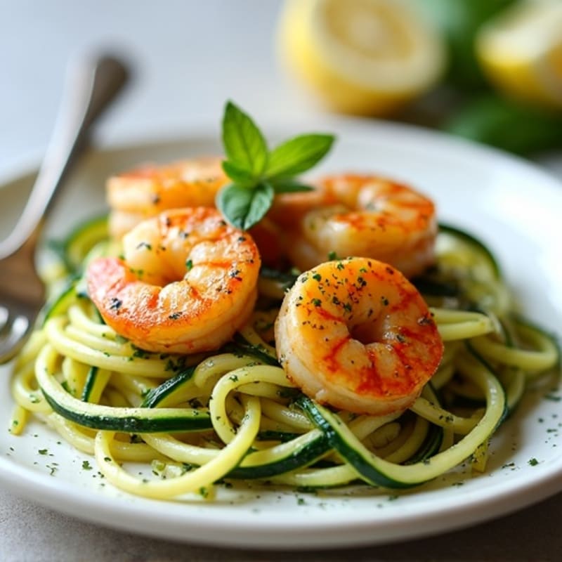 Garlic-Lemon Pan Seared Shrimp with Herb Zucchini Noodles