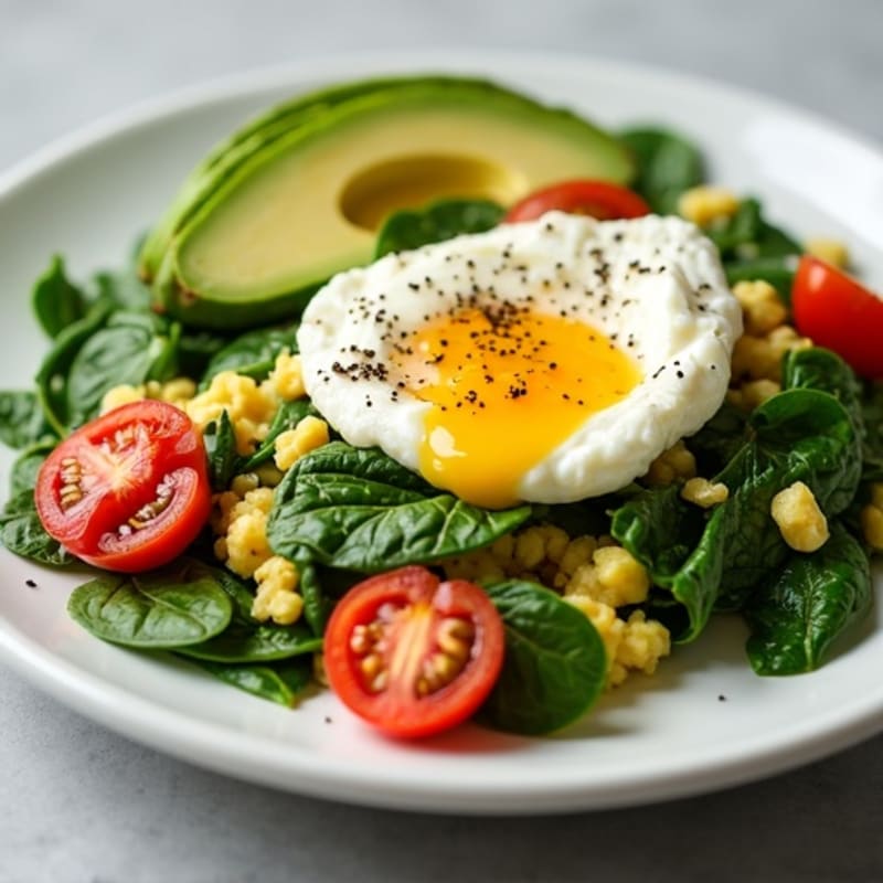 Egg White and Spinach Scramble with Cottage Cheese and Sliced Avocado