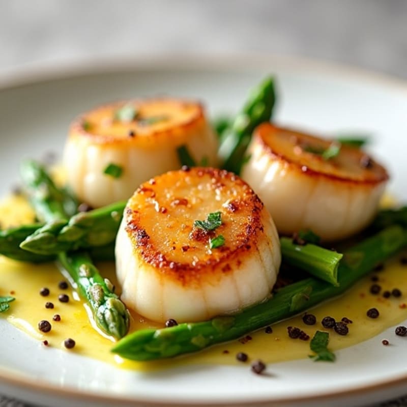 Pan-Seared Scallops with Lemon Garlic Asparagus