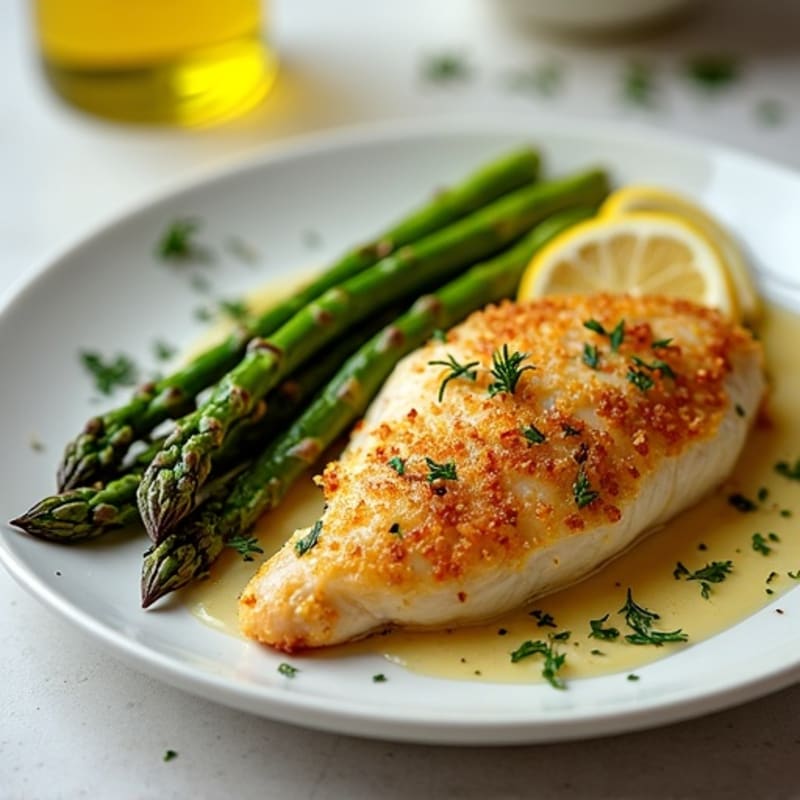 Crispy Lemon-Herb Baked Chicken with Roasted Asparagus