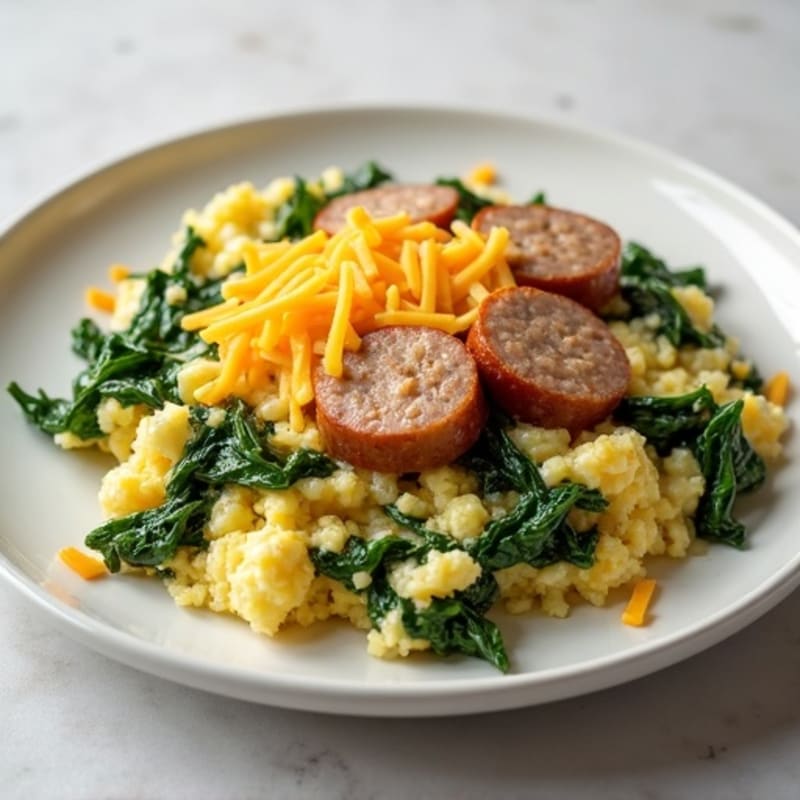 Egg White and Spinach Scramble with Turkey Sausage