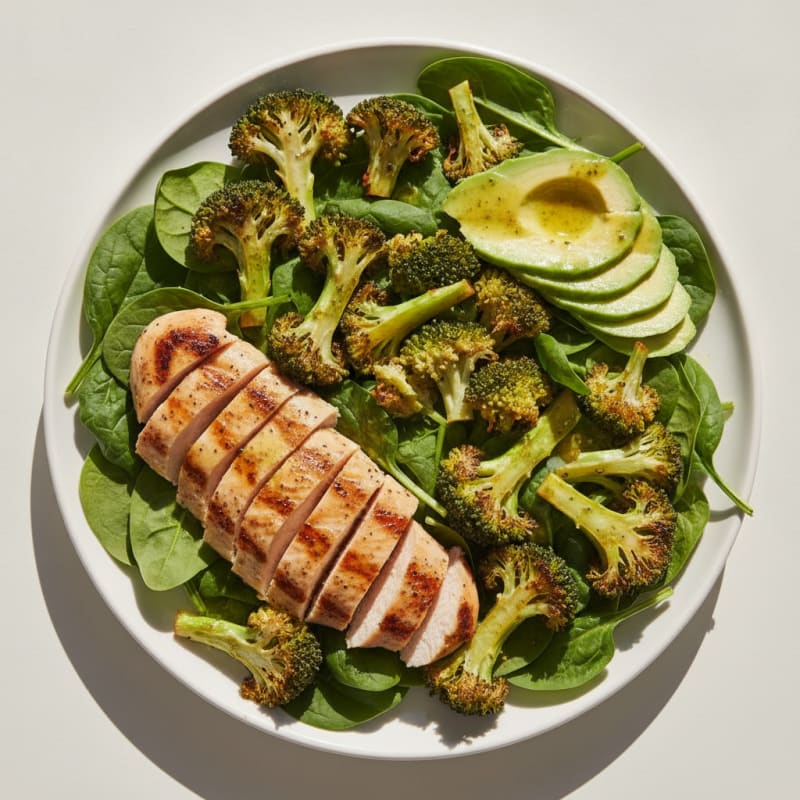 Grilled Chicken and Avocado Salad with Roasted Broccoli