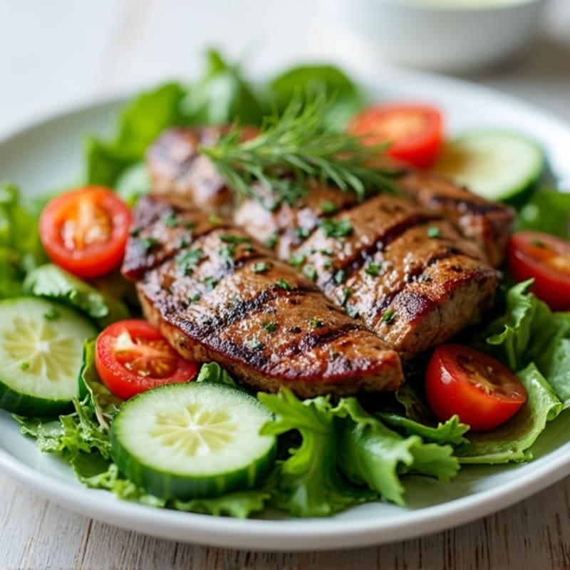 Grilled Steak Salad with Fresh Greens and Creamy Herb Dressing