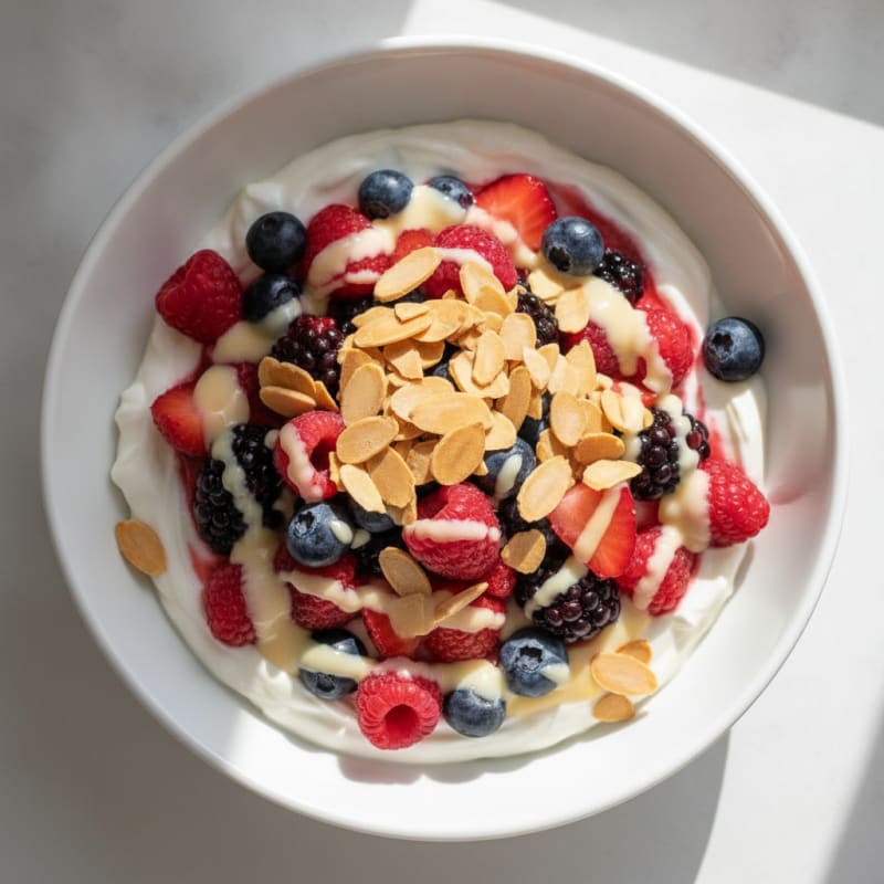 Greek Yogurt Protein Parfait with Mixed Berries and Almonds