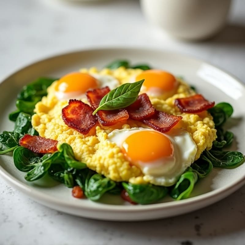 Cottage Cheese Egg Scramble with Spinach and Turkey Bacon