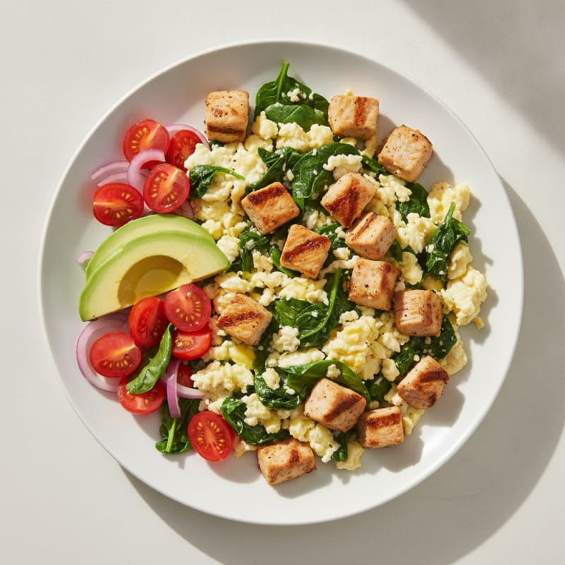 Egg White Spinach Scramble with Grilled Turkey Breast