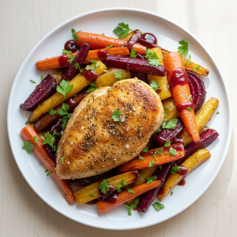 Za'atar Roasted Chicken with Pomegranate Root Vegetables