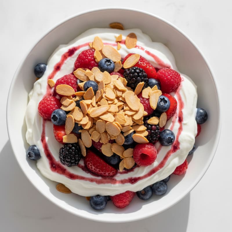 Greek Yogurt Protein Parfait with Mixed Berries and Almonds