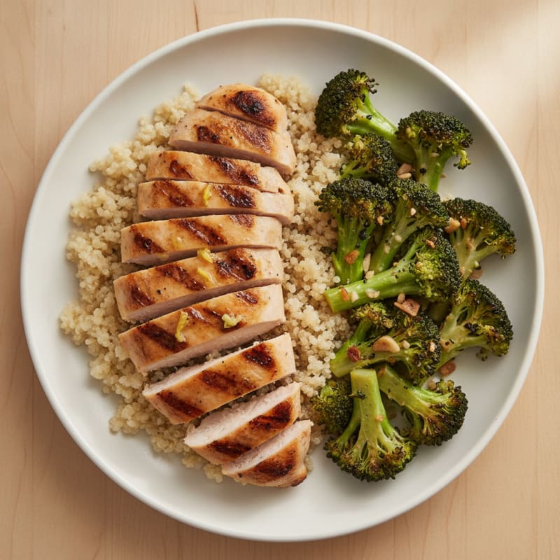 Grilled Chicken Breast with Quinoa and Roasted Broccoli