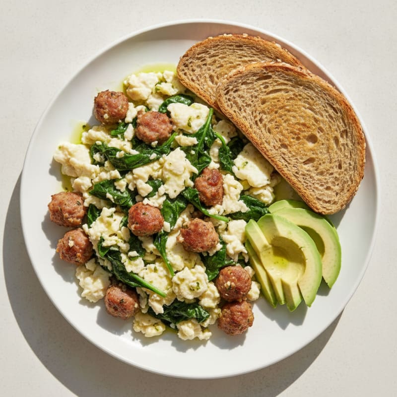 Egg White Scramble with Turkey Sausage and Spinach