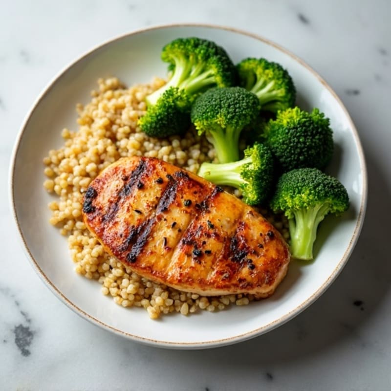 Grilled Chicken Breast with Quinoa and Roasted Broccoli