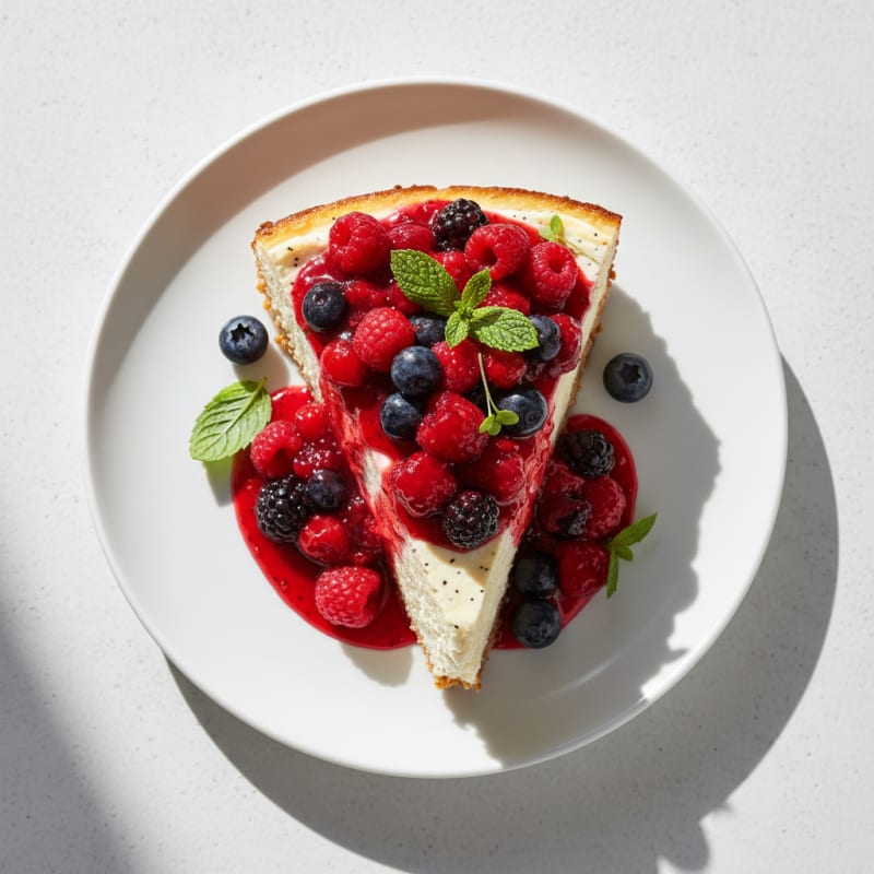 Greek Yogurt Protein Cheesecake with Mixed Berries