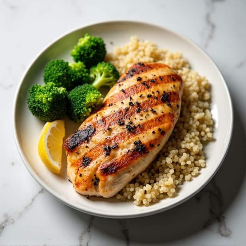 Grilled Chicken Breast with Quinoa and Steamed Broccoli